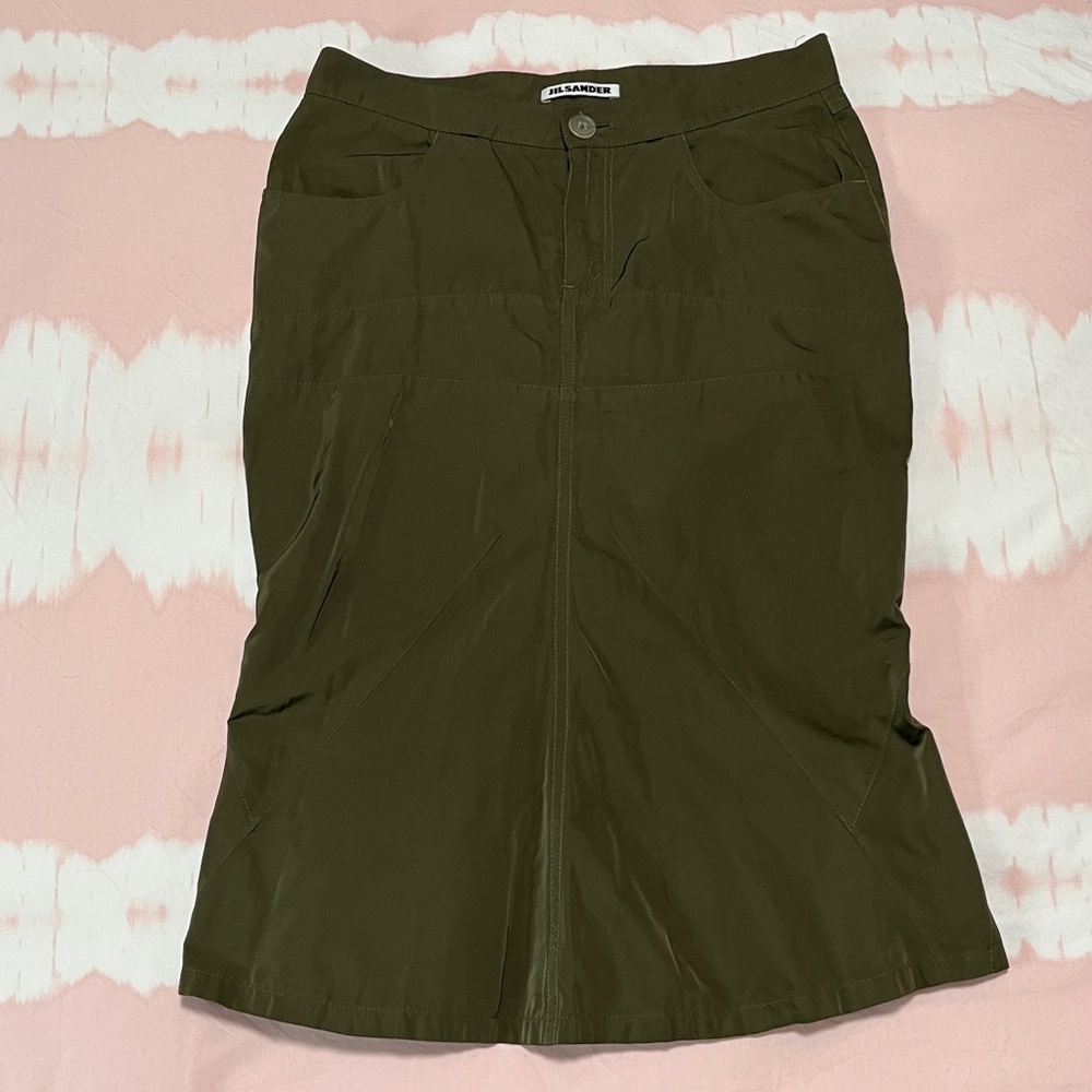 Vintage Jil Sander Khaki Green Nylon Skirt Size 36